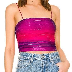 superdown Pink and Purple Ombre Spaghetti-Strap Crop Top